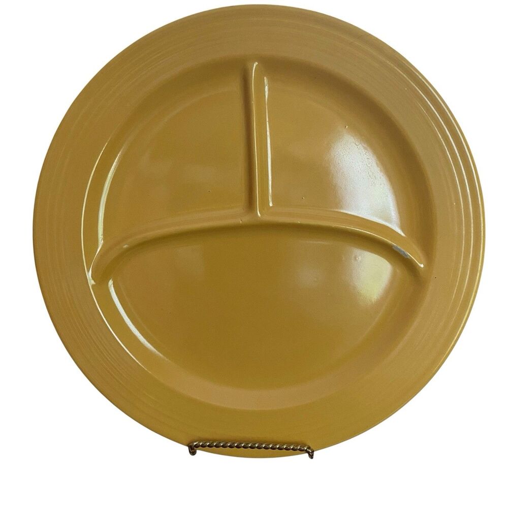 Vintage Fiesta Fiestaware Divided Grill Plate Yellow Compartment 10 1/2"